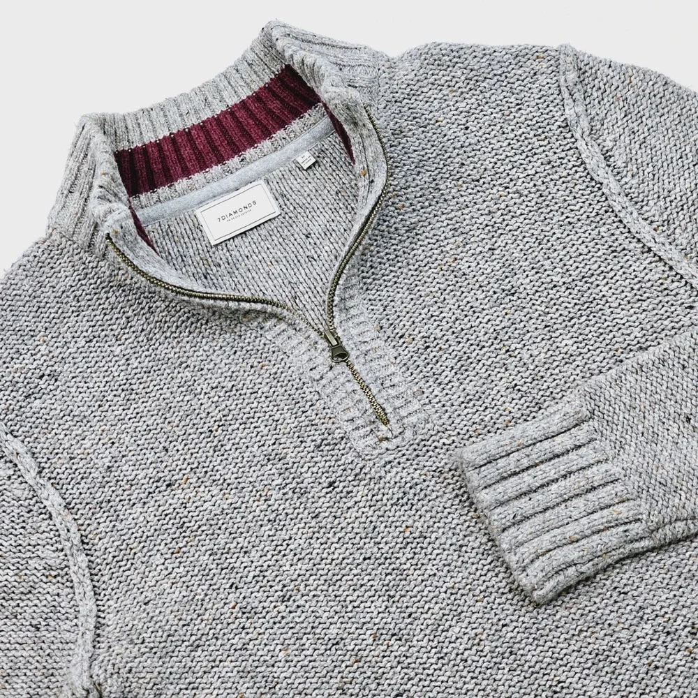 7‎ Diamonds Grand Teton Sweater Mens M Gray Marled Quarter Zip Cotton Blend Knit
